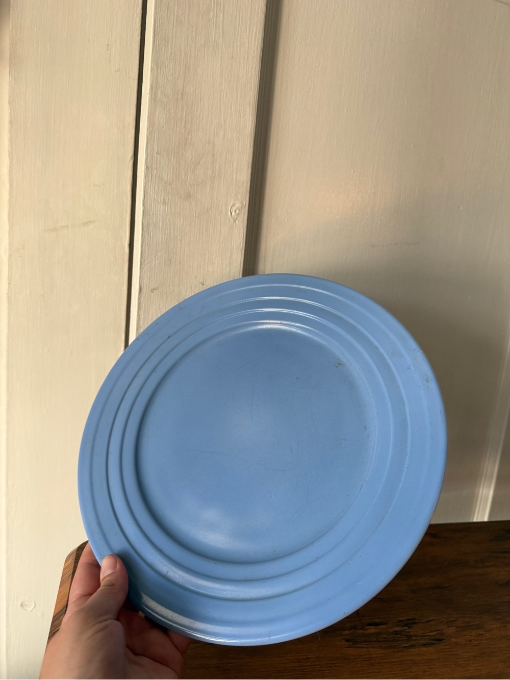 Light Blue Ceramic Dinner Plate - Classic Ribbed Design - Picture 4 of 8